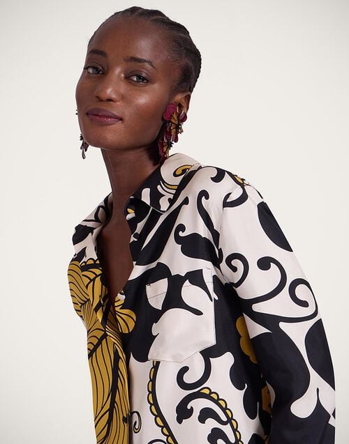 la doublej Boy Shirt Marea Black & White in Silk Twill