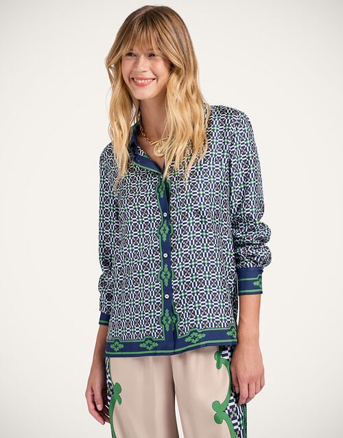 la doublej Boy Shirt Mariposa Placée Green in Silk Twill