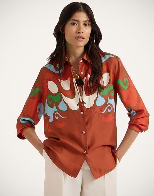 la doublej Boy Shirt Phoenix Placée Light Blue in Silk Twill