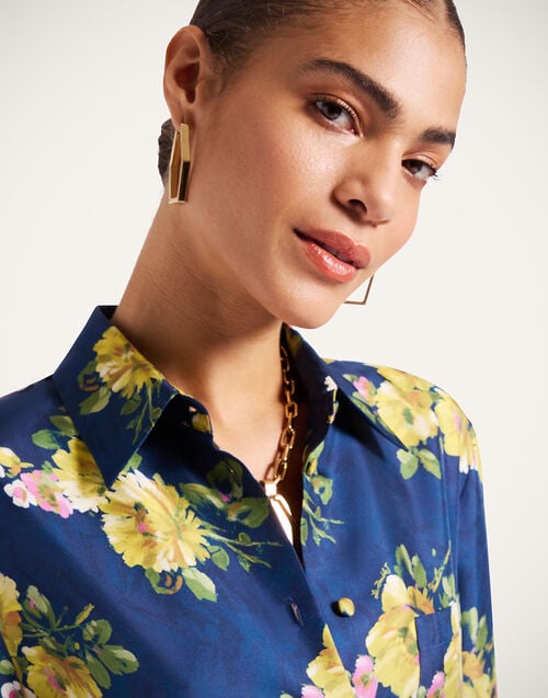 La Doublej Boy Shirt Riptide Midnight Blue In Silk Twill