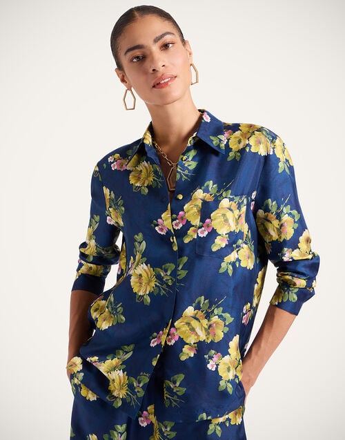 la doublej Boy Shirt Riptide Midnight Blue in Silk Twill