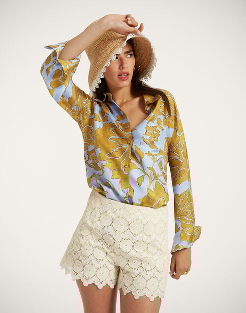 la doublej Boy Shirt Tangle Light Blue in Silk Twill