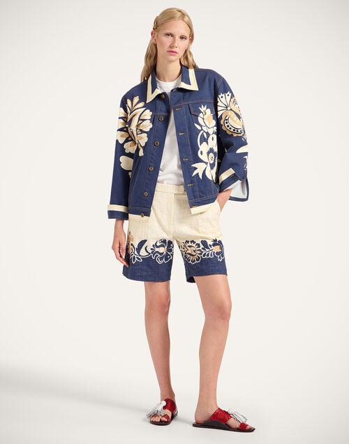 la doublej Boyfriend Shorts Selva Placée Blue in Rustic Cotton