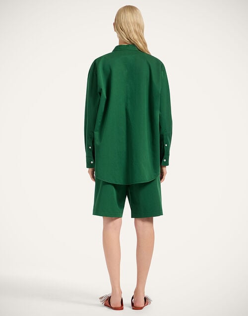 La Doublej Boyfriend Shorts Solid Dark Green In Cotton Linen