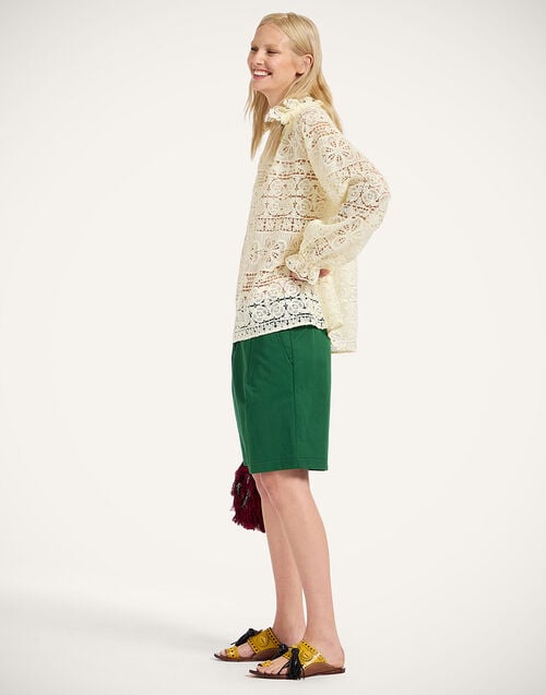 La Doublej Boyfriend Shorts Solid Dark Green In Cotton Linen