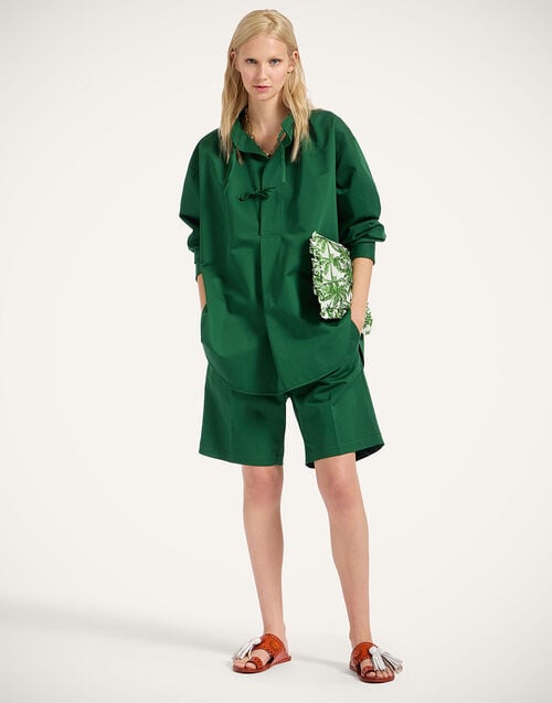 la doublej Boyfriend Shorts Solid Dark Green in Cotton Linen