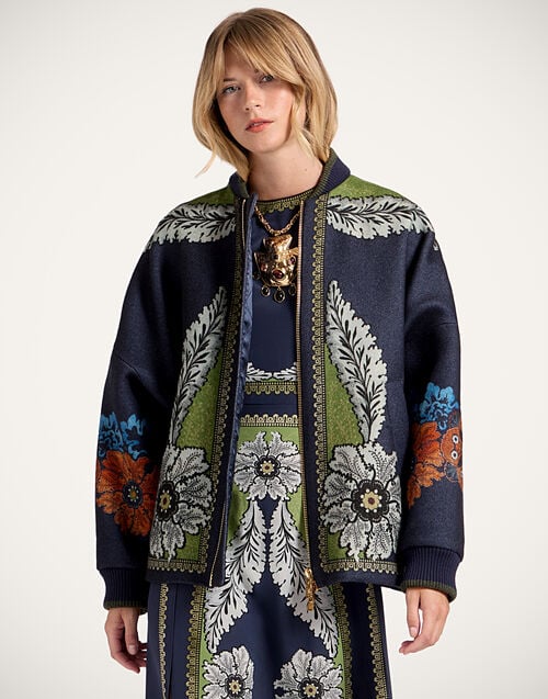 la doublej Brooklyn Bomber Bounty Placée Navy in Baize Wool