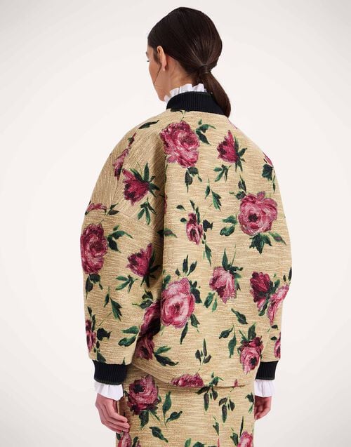 La Doublej Brooklyn Bomber Roses Light Beige In Tweed