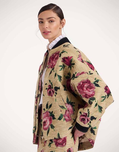 La Doublej Brooklyn Bomber Roses Light Beige In Tweed