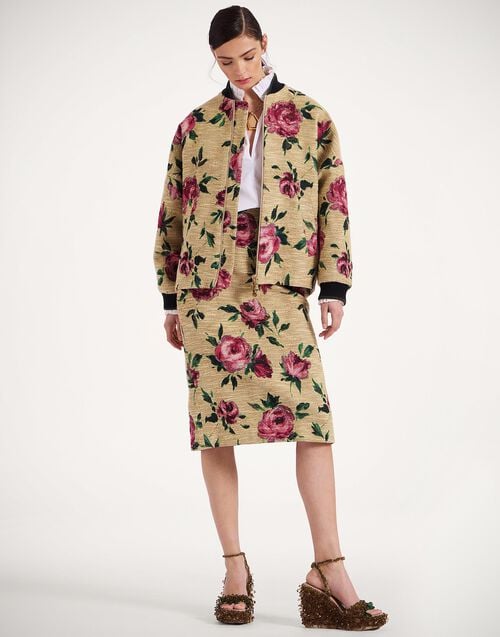 La Doublej Brooklyn Bomber Roses Light Beige In Tweed