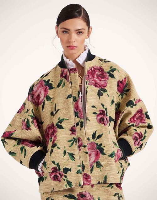 la doublej Brooklyn Bomber Roses Light Beige in Tweed