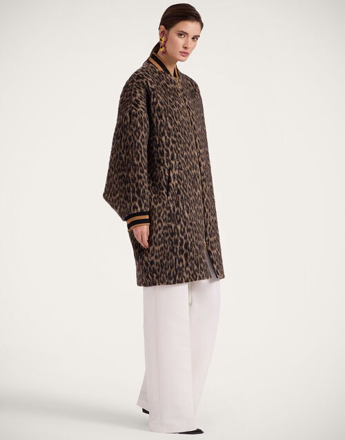 La Doublej Brooklyn Coat Cheetah Coating Light Beige In Wool