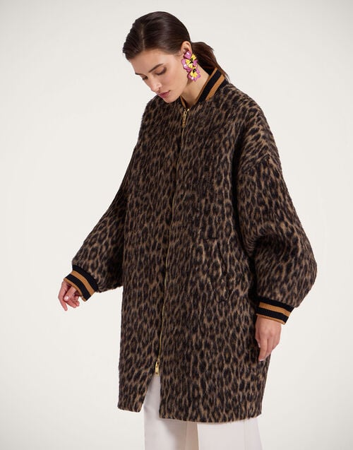 la doublej Brooklyn Coat Cheetah Coating Light Beige in Wool