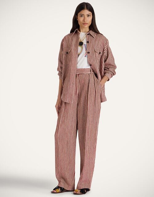 La Doublej Brooklyn Pants Color Block Red & Beige In Linen Corduroy