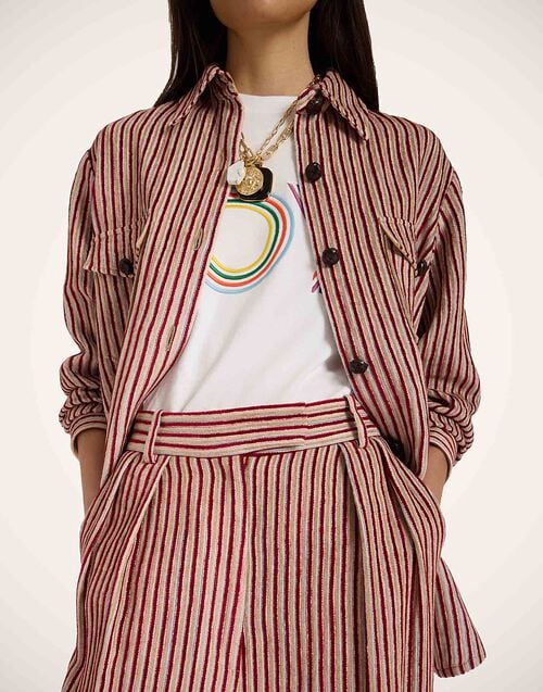 La Doublej Brooklyn Pants Color Block Red & Beige In Linen Corduroy