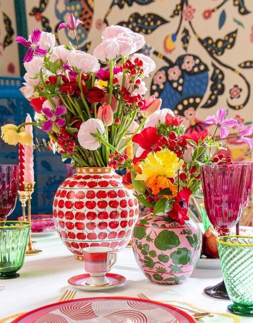 La Doublej Bubble Vase Cherries Avorio In Porcelain