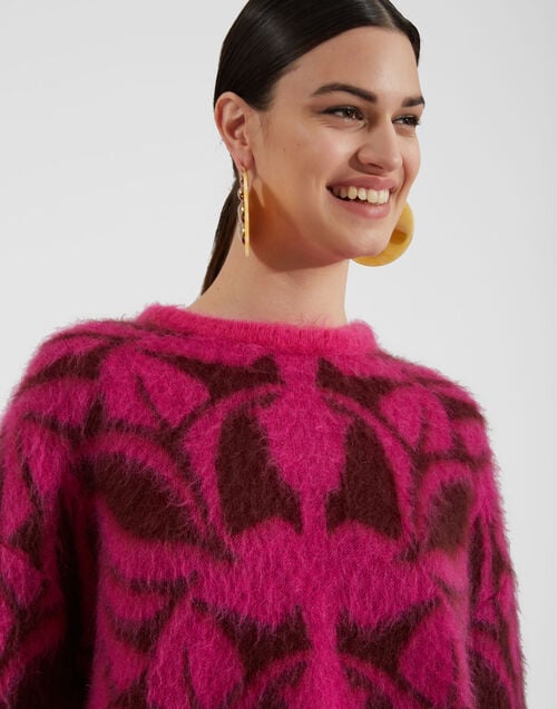 La Doublej Camden Jumper Fuchsia & Bordeaux In Brushed Wool