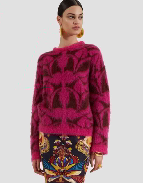 la doublej Camden Jumper Fuchsia & Bordeaux in Brushed Wool