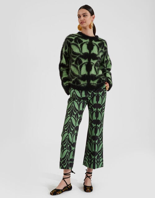 La Doublej Camden Jumper Green & Black In Brushed Wool