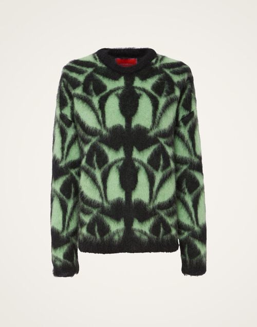 La Doublej Camden Jumper Green & Black In Brushed Wool