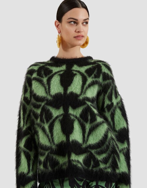 la doublej Camden Jumper Green & Black in Brushed Wool