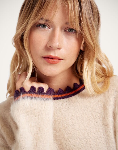 La Doublej Camden Jumper Solid Ecru In Brushed Wool