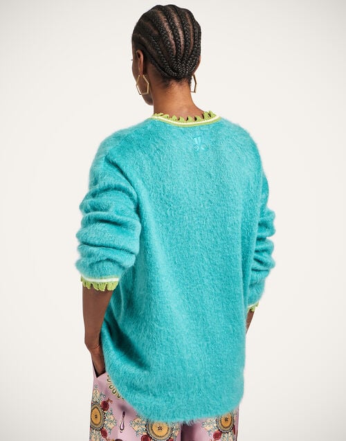 La Doublej Camden Jumper Solid Turquoise In Brushed Wool