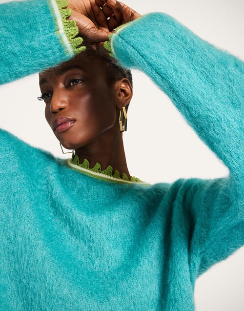 La Doublej Camden Jumper Solid Turquoise In Brushed Wool