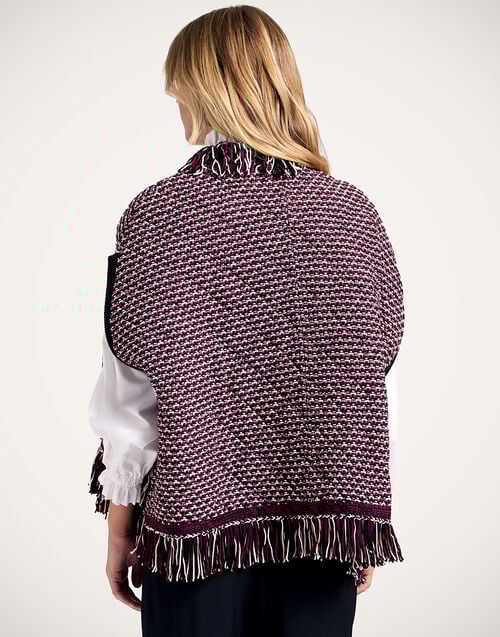 La Doublej Camelia Cape Multicolor Purple & Ivory In Wool Padded Tweed