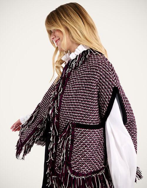 La Doublej Camelia Cape Multicolor Purple & Ivory In Wool Padded Tweed