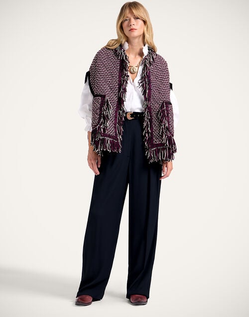 La Doublej Camelia Cape Multicolor Purple & Ivory In Wool Padded Tweed