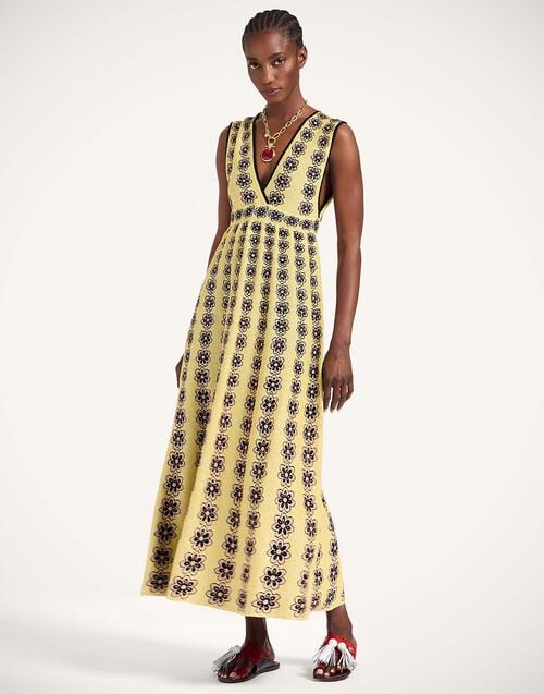 la doublej Caper Dress Multicolor Gold & Pink in Viscose Jacquard