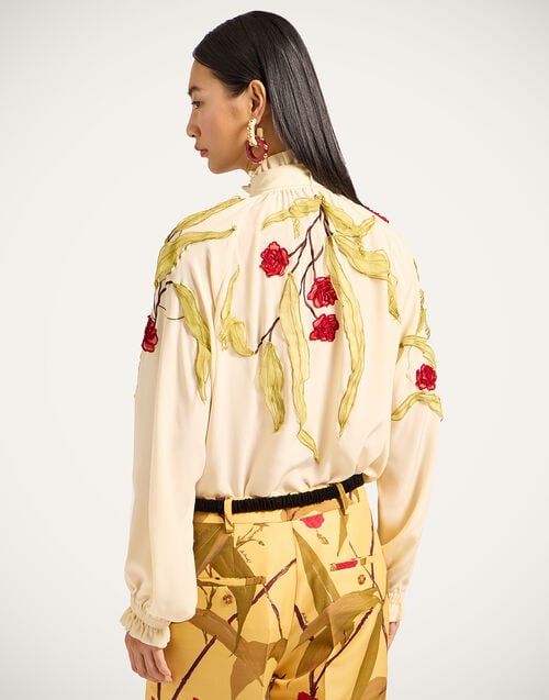 La Doublej Cerere Blouse Bamboo Buttercream In Silk Embroidered