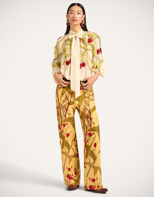 La Doublej Cerere Blouse Bamboo Buttercream In Silk Embroidered