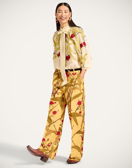 La Doublej Cerere Blouse Bamboo Buttercream In Silk Embroidered