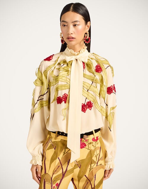 la doublej Cerere Blouse Bamboo Buttercream in Silk Embroidered