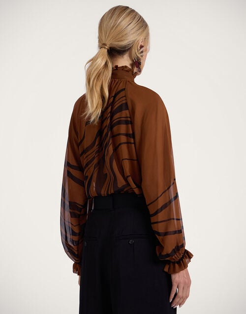 La Doublej Cerere Blouse Big Blooms Placée Brown In Silk Chiffon