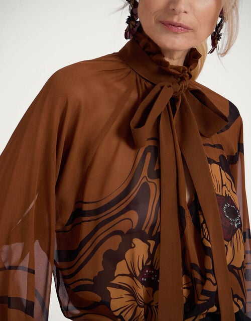La Doublej Cerere Blouse Big Blooms Placée Brown In Silk Chiffon