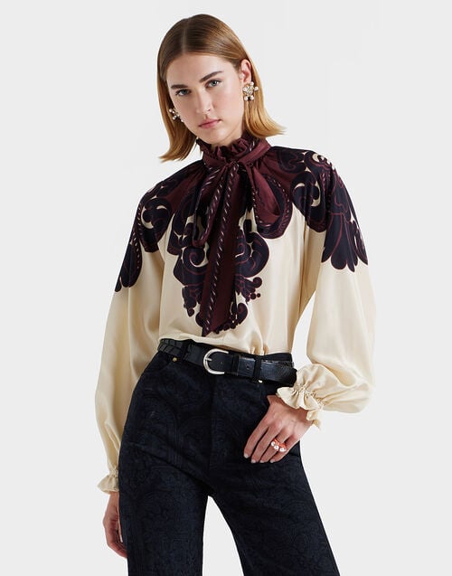 la doublej Cerere Blouse Corsini Placée Cream in Silk Voile