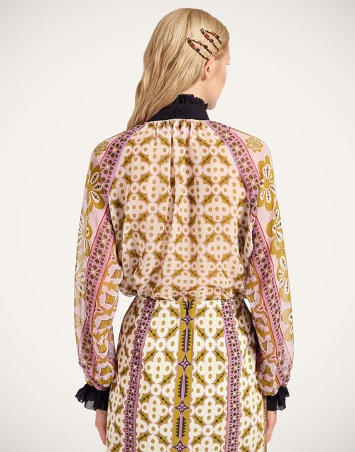 La Doublej Cerere Blouse Pagoda Placée Pink In Silk Chiffon