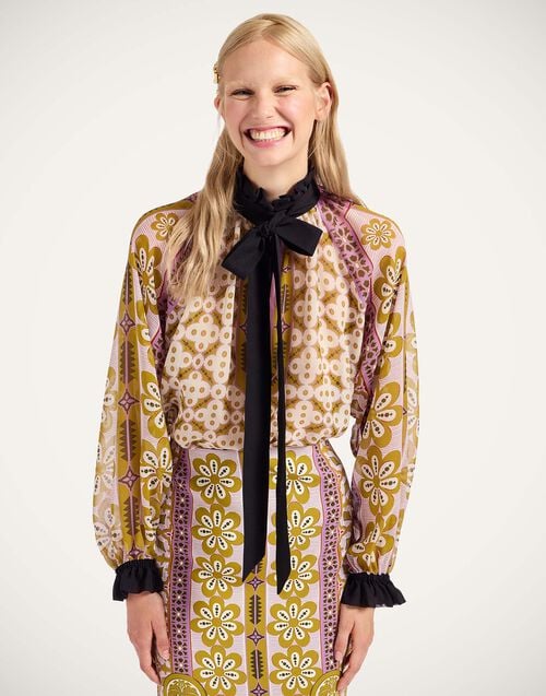 La Doublej Cerere Blouse Pagoda Placée Pink In Silk Chiffon