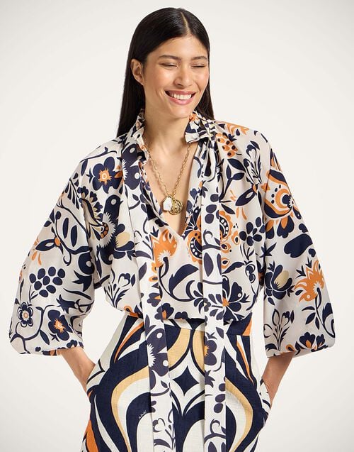 la doublej Cerere Blouse Selva White in Crepe Marocain