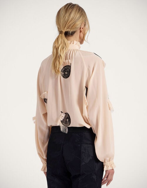 La Doublej Cerere Blouse Solid Light Pink In Crepe De Chine Silk Embroidered
