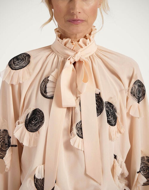 La Doublej Cerere Blouse Solid Light Pink In Crepe De Chine Silk Embroidered