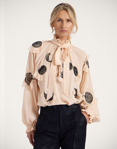 la doublej Cerere Blouse Solid Light Pink in Crepe De Chine Silk Embroidered