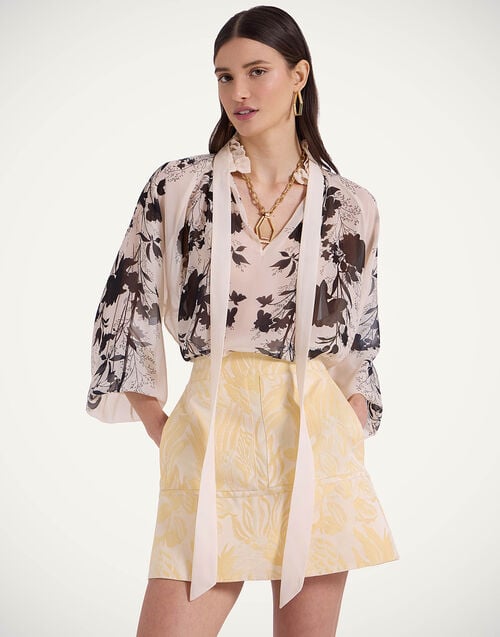 La Doublej Cerere Blouse Stilo Placée Ivory In Silk Chiffon