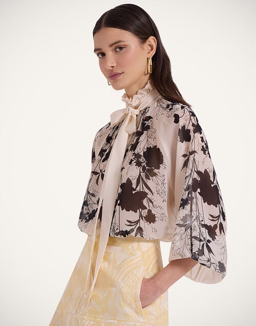 la doublej Cerere Blouse Stilo Placée Ivory in Silk Chiffon