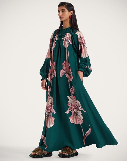 la doublej Cerere Dress Iris Placée Dark Green in Crepe De Chine