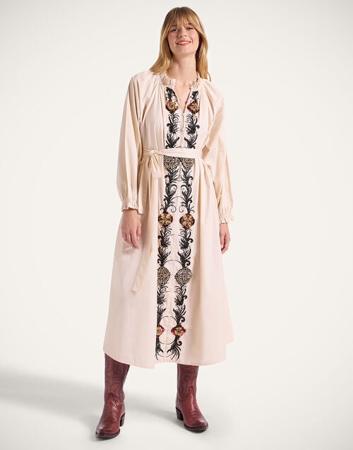 La Doublej Cerere Shirt Dress Solid Pale Pink In Embroidered Cotton Poplin