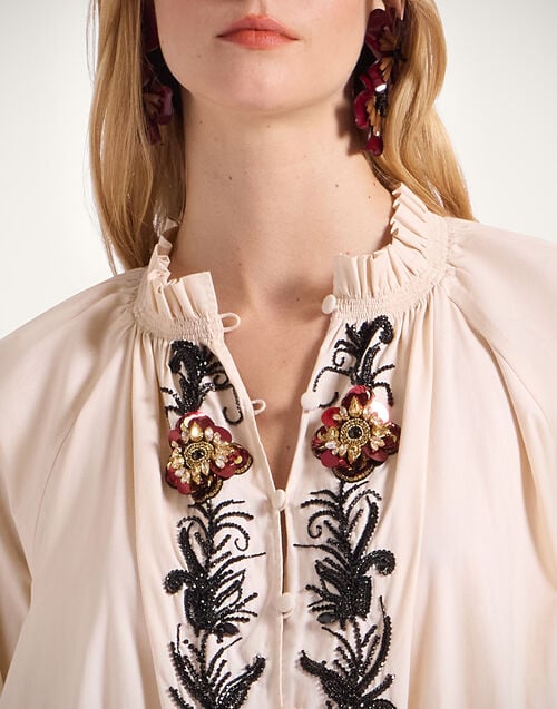 La Doublej Cerere Shirt Dress Solid Pale Pink In Embroidered Cotton Poplin